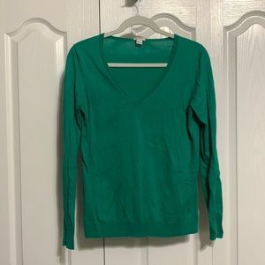 J. Crew Factory Green V-neck Long Sleeve Sweater